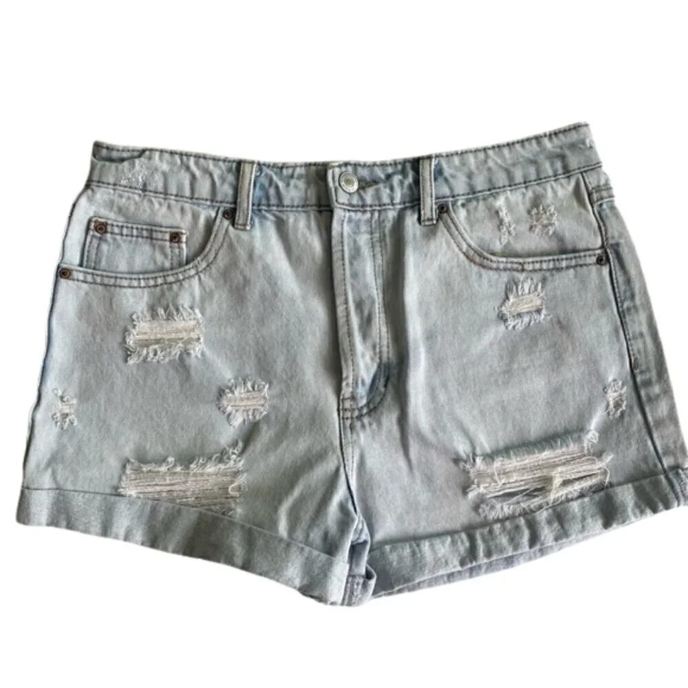 Light Blue Distressed Denim Shorts